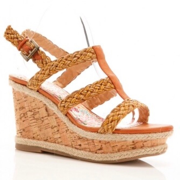 BAMBOO Shoes - TAN CORK BRAIDED CUTOUT WEDGES! 👡